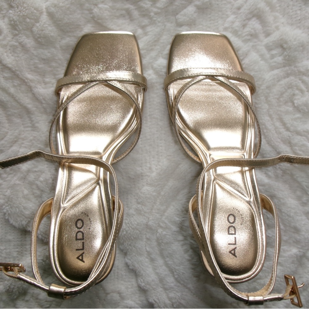 Aldo Gold Strappy Sandals with Ankle Buckle - Only worn once!!